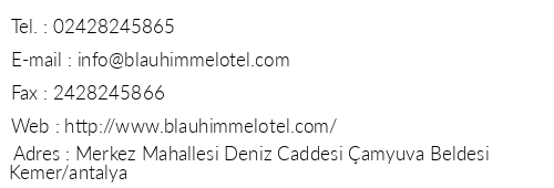 Blauhimmel Hotel telefon numaralar, faks, e-mail, posta adresi ve iletiim bilgileri